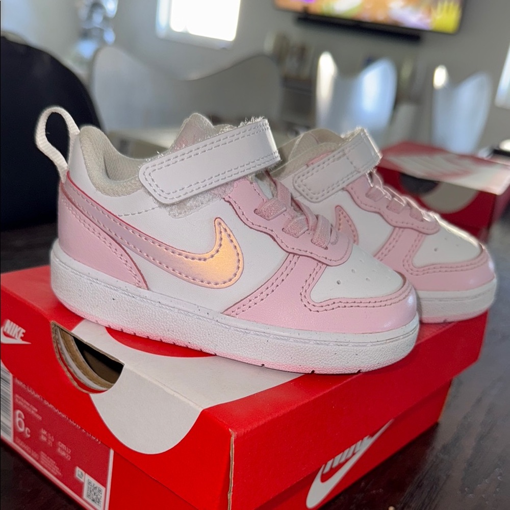 Nike Pink and White Velcro Sneakers